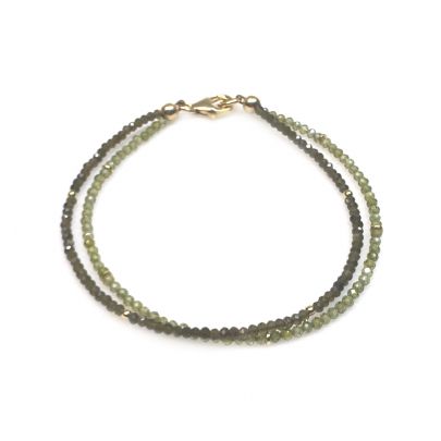 Stones in Style goud op zilveren armband met peridot en kattenoog steentjes 18,5 cm., B-23-22552 GO Verguld zilver Stones in Style