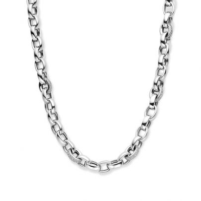 Rikkoert zilveren jasseron schakelketting met zirkonia  45 cm. Zilver Rikkoert Huiscollectie