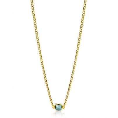 Zinzi goud op zilveren ketting met blauwe zirkonia 40 - 45 cm., ZIC2417G Verguld zilver Zinzi