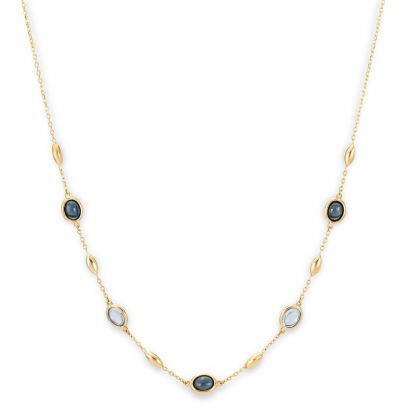 Monzario geelgouden ketting met London blue topaas en blauwe topaas 42 - 45 cm., 1461-C GEEL Goud Monzario