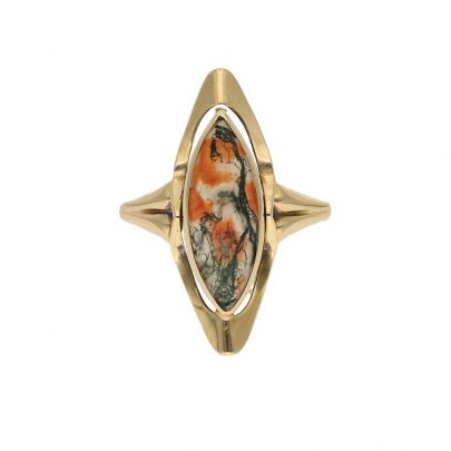 Geelgouden ring met mosagaat, Nederland ca. 1970 Goud