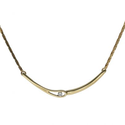 Geelgouden choker met diamant 45 cm., Nederland ca. 1990 Goud