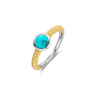 Ti Sento goud op zilveren ring met turquoise, 12332TQ/54 Zilver Verguld zilver Ti Sento