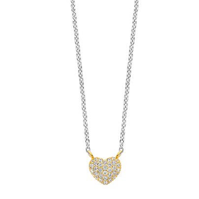 Ti Sento goud op zilveren ketting met hart met zirkonia 38 - 48 cm., 3899ZY/42 Zilver Verguld zilver Ti Sento