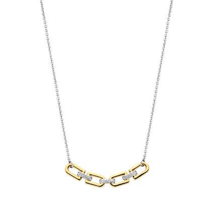 Ti Sento goud op zilveren ketting met statement schakels met zirkonia 38 - 48 cm., 34044ZY/42 Zilver Verguld zilver Ti Sento