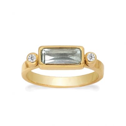 Rabinovich goud op zilveren Petite Octagon ring met blauwe topaas en zirkonia, 80703351 Verguld zilver Rabinovich