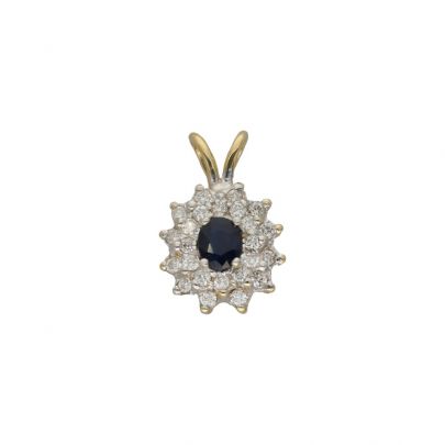 Geelgouden dubbele entouragehanger met blauw saffier en diamant Goud