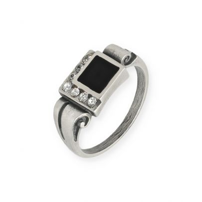 Timeless Classics by GL zilveren Art Déco ring met onyx en zirkonia, 14965-56 Zilver Timeless Classics by GL