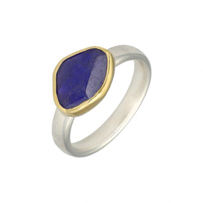 Margoni 18 kt. geelgouden/zilveren ring met blauwe tanzaniet, WAG1894 Goud Zilver Margoni