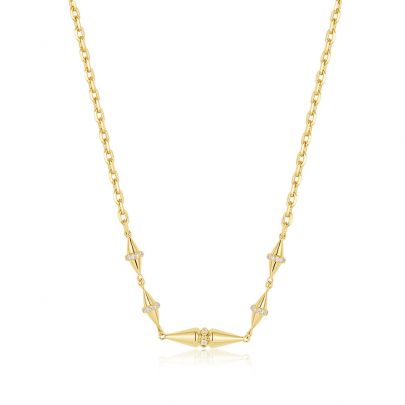 Ania Haie goud op zilveren Geometric Chain ketting met zirkonia 45 cm., N053-04G Verguld zilver Ania Haie