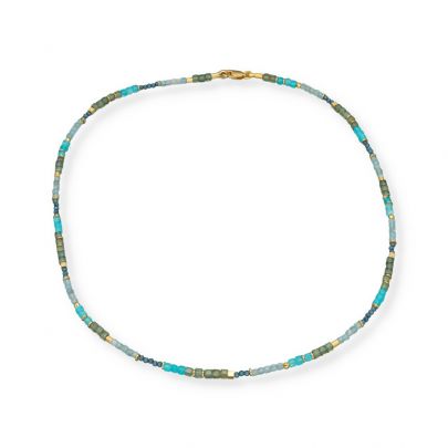 Stones in Style goud op zilveren ketting met apatiet, amazoniet en London Blue topaas 43 cm., N-24-13602 GO Verguld zilver Stones in Style