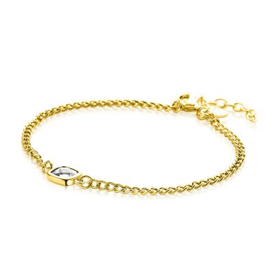 Zinzi goud op zilveren armband met gourmetschakels en zirkonia 16 - 19 cm., ZIA2417Y Verguld zilver Zinzi