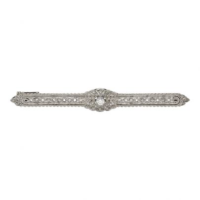 Witgouden Art Nouveau brochette met diamant, Nederland ca. 1910 Goud