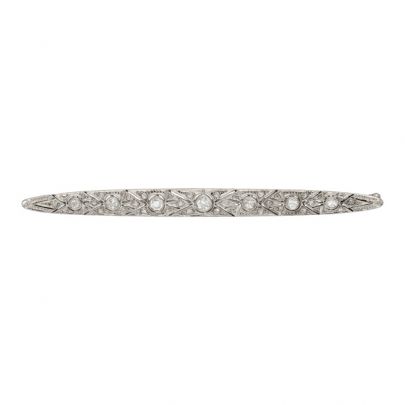 Witgouden Art Déco brochette met roosdiamant en diamant, Nederland ca. 1930 Goud