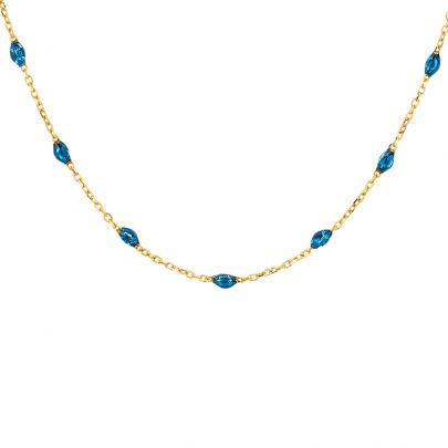 Blush geelgouden ketting met blauw emaille 42 cm., 3162YRB Geelgoud Blush