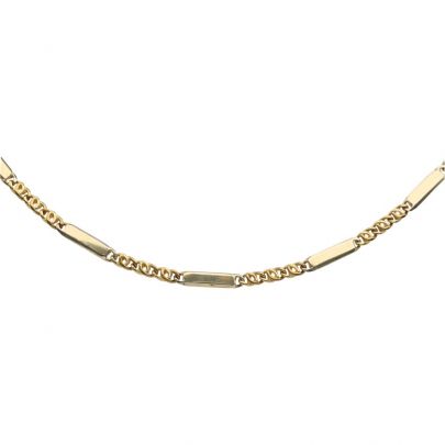 Bicolor gouden schakelketting met valkenoog- en staafschakels 45 cm., ItaliÎ ca. 2000 Goud