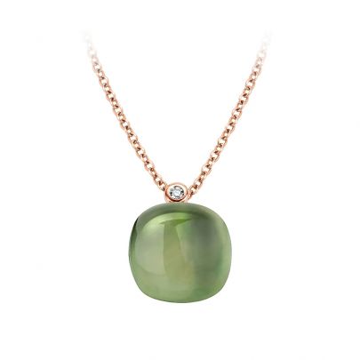 Bigli Mini Sweety roségouden ketting met citroenkwarts, groene aventurijn en diamant 45 cm., 20H34Rleavvermp_45 Goud Bigli