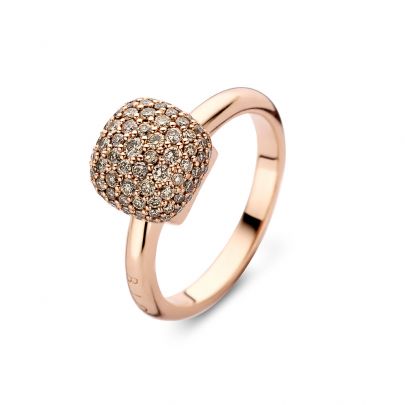 Bigli Mini Sweety roségouden ring met bruine diamant, 23R149Rbrdia-56 Goud Bigli