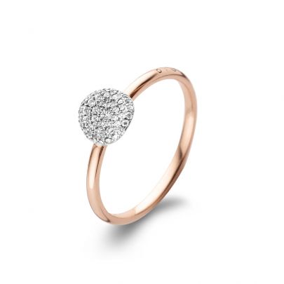 Bigli Mini Waves roségouden ring met diamant, 23R183RWdia-56 Goud Bigli