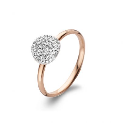 Bigli Mini Waves bicolor gouden ring met diamant, 23R184RWdia-56 Goud Bigli