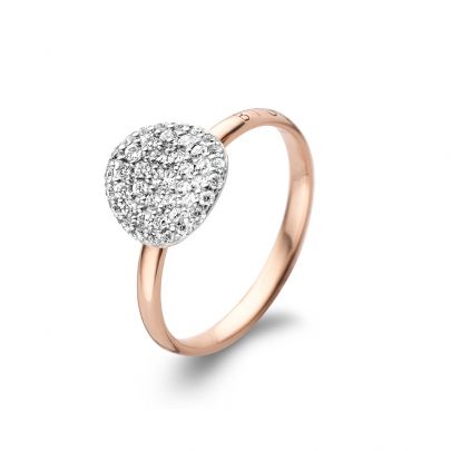 Bigli Mini Waves roségouden ring met diamant, 23R185RWdia-56 Goud Bigli