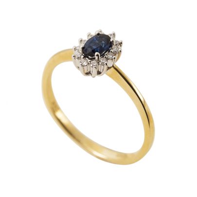 Rikkoert bicolor gouden entourage ring met blauw saffier en diamant Goud Rikkoert Huiscollectie