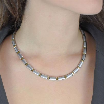 Boccia vergulde/titanium ketting 45 cm.