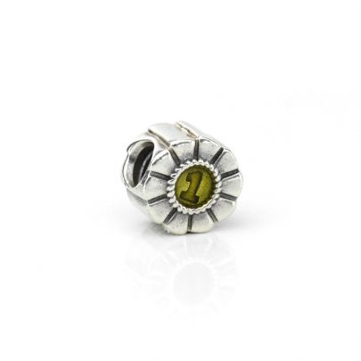 Pandora zilveren charm medaille met groen emaille