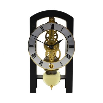 Skelet tafelklokje met messing uurwerk, 23015-74 Chroom Hout Messing / Koper Piano zwart gelakt Rikkoert Huiscollectie