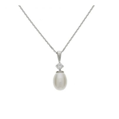 Rikkoert zilveren anker ketting met zirkonia en zoetwaterparel 41 - 45 cm. Zilver Rikkoert Huiscollectie