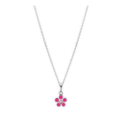 Rikkoert zilveren ketting met roze bloemetje en roze zirkonia 36 - 40 cm.