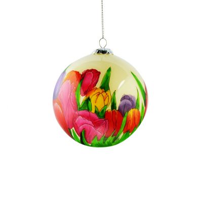 Handgeschilderde kerstbal met tulpen Glas Rikkoert Huiscollectie