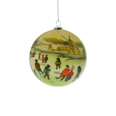 Handgeschilderde kerstbal met winterlandschap Glas Rikkoert Huiscollectie