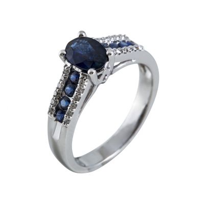 Rikkoert witgouden ring met blauwe saffier en diamant Goud Rikkoert Huiscollectie