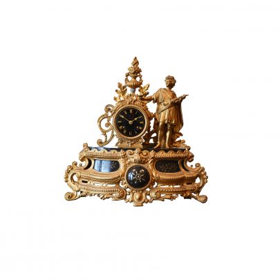 Vergulde Franse pendule in barok stijl met opwinduurwerk, Frankrijk ca. 1880