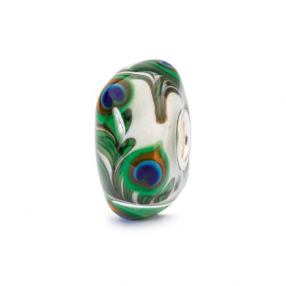 Trollbeads glasbedel Pauw van prehniet, TGLBE-10420 Zilver Glas Trollbeads