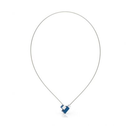 Clic aluminium/stalen ketting met hanger blauw hematiet 43 cm.