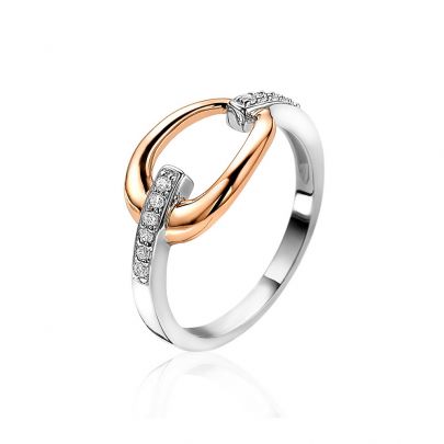 Zinzi zilveren/rosé vergulde ring met zirkonia´s