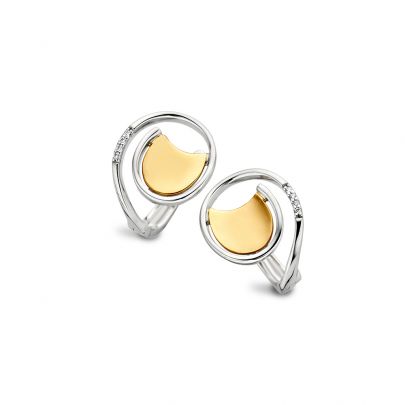 Engi bicolor gouden oorknoppen met diamant, POU-09342WG