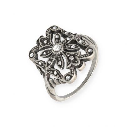 Timeless Classics by GL zilveren ring met bloemmotief en zirkonia, 15561-55