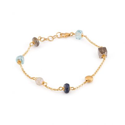 Stones in style goud op zilveren armband met topaas, ioloiet en labradoriet 19 cm., B-19-95646 GO Goud Zilver Stones in Style