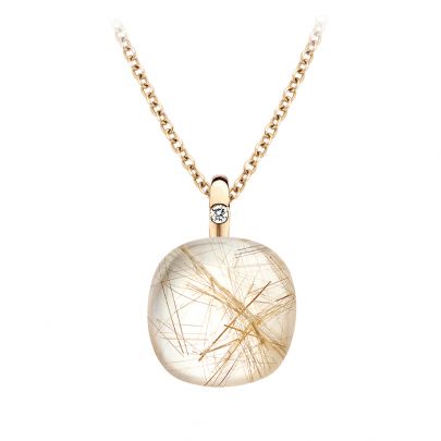 Bigli Mini Sweety roségouden ketting met rutielkwarts en diamant 45 cm., 20H51RRUTMPBI/45 Goud Bigli