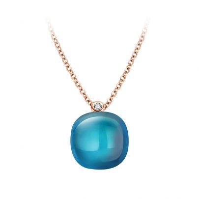 Bigli Mini Sweety roségouden ketting met London blue topaas en diamant 42 cm., 20H34RLOMP/42 Goud Bigli