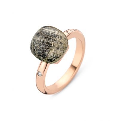 Bigli Mini Sweety roségouden ring met rutielkwarts, onyx en diamant, 20R88RRUTONYX Goud Bigli