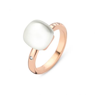 Bigli Mini Sweety roségouden ring met bergkristal, parelmoer en diamant, 20R88RCRMP Goud Bigli