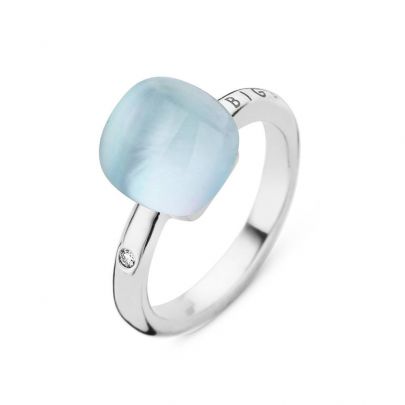 Bigli Mini Sweety witgouden ring met bergkristal, turquoise, parelmoer en diamant, 20R88WCRMPTU Goud Bigli