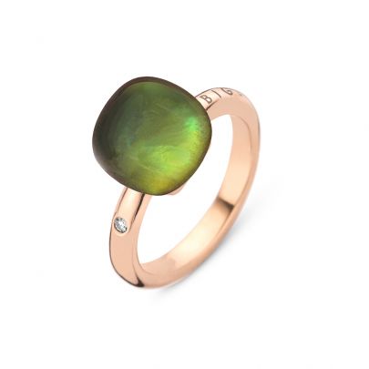 Bigli Mini Sweety roségouden ring met groene amethist, toermalijn en diamant, 20R88RGAGTOMP