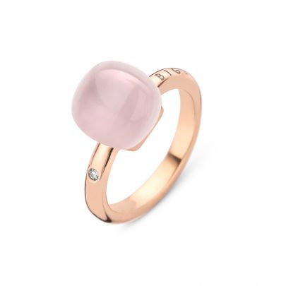 Bigli Mini Sweety roségouden ring met rozekwarts, parelmoer en diamant, 20R88RPQMP Goud Bigli