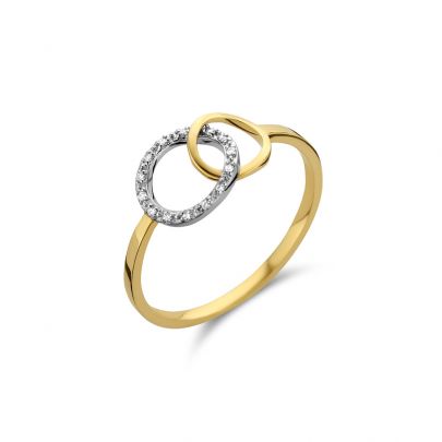 Rikkoert bicolor gouden ring met opengewerkte cirkels en diamant, R0140R06VYA, R0140R06VYA