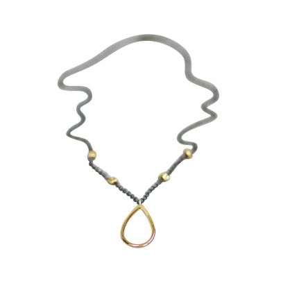 Jéh zilveren geoxideerd ketting met gold filled hanger 40 cm., 20069